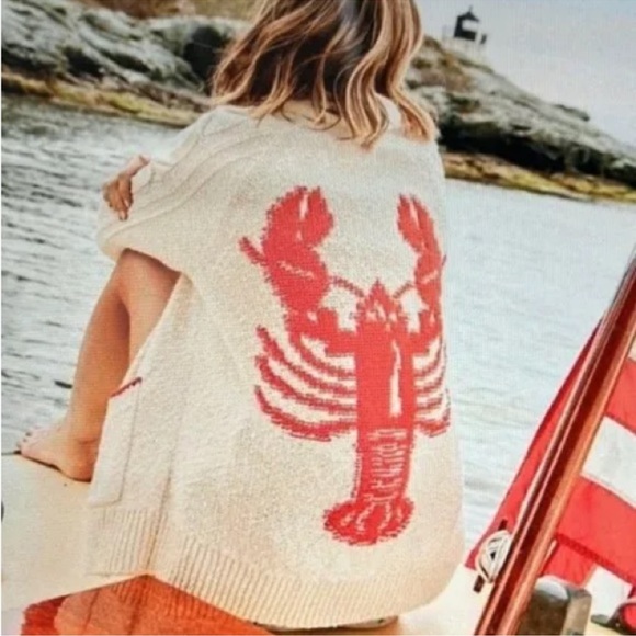 Anthropologie Sweaters - Anthropologie Lobster intarsia Cardigan Sweater Nautical Coastal Nantucket